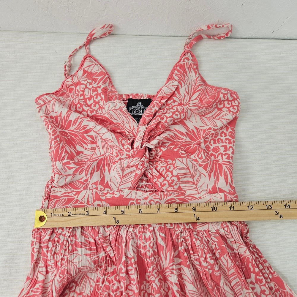 ANGIE Floral Maxi Dress Coral White Twisted Front Tiered Sz S boho peasant READ - Picture 10 of 11